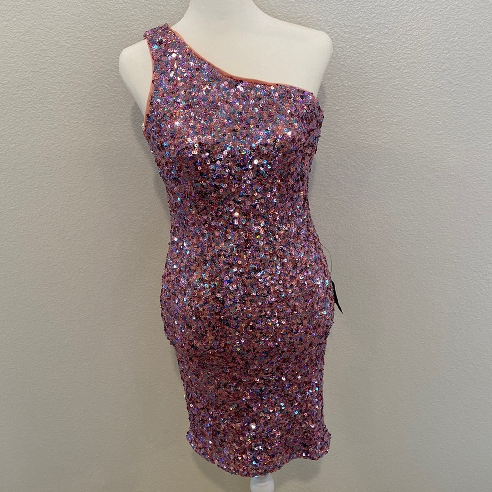 LuLus Sequin One Shoulder Dress - Size Small